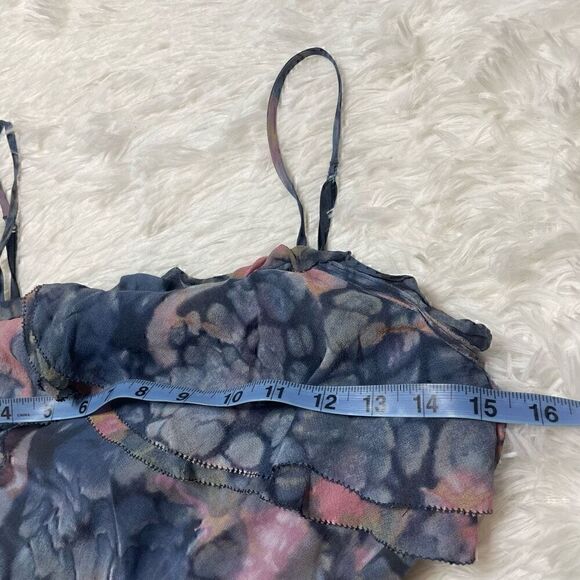 Aritzia Wilfred Free Silk Dress Blue Floral Spagetti Strap Ruffle Mini Summer Si - Picture 8 of 12